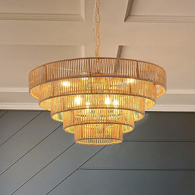 ELEMENT ACE Modern 5-Layer Woven Rattan Chandelier Boho Style Pendant Light Fixture