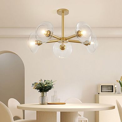 ELEMENT ACE Modern 5-Light Sputnik Chandelier with Clear Glass Shades Mid-Century Pendant