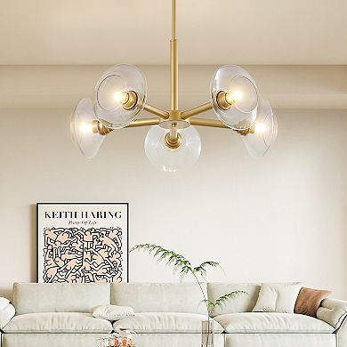 ELEMENT ACE Modern 5-Light Sputnik Chandelier with Clear Glass Shades Mid-Century Pendant