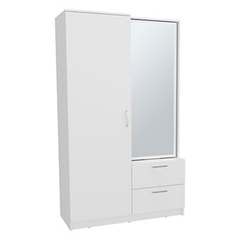 Seville 71" High Mirror Armoire, One Door Cabinet, Two Drawers , Hanging Rod, Rotating Mirror.