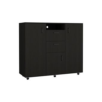 Letna Double Door Cabinet Dresser, Two Drawers, Four Interior Shelves, Three Cabinets With Door, Rod