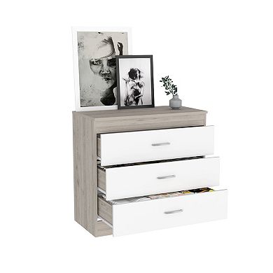Melia Three Drawer Dresser, Superior Top, Metal Hardware