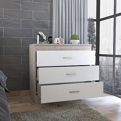 Melia Three Drawer Dresser, Superior Top, Metal Hardware