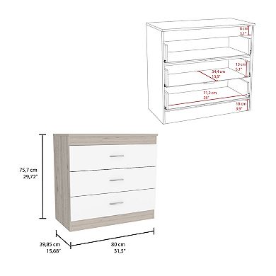 Melia Three Drawer Dresser, Superior Top, Metal Hardware