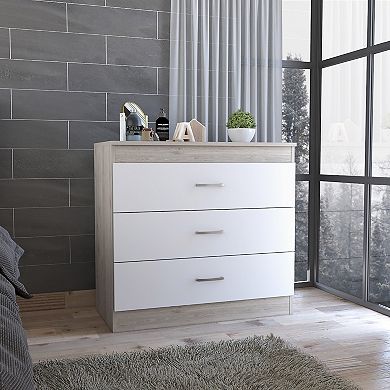 Melia Three Drawer Dresser, Superior Top, Metal Hardware