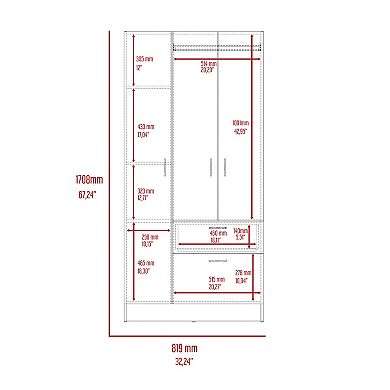 Primavera Armoire, Double Door Cabinets, One Drawer, Metal Rod, Five Shelves