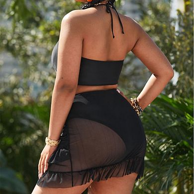 Women's Plus Size Ruffled Skirt Set - Strapless Tie-Front Top 2-Piece Sets