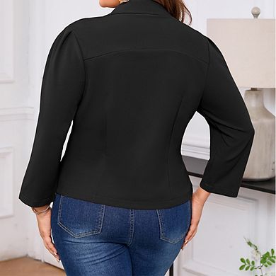 Women's Open-Front Plus Size Blazer 3/4 Sleeve Padded Shoulder Jacket