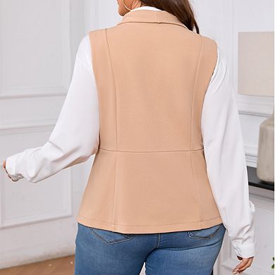 Women's Tailored Waist Plus Size Vest Sleeveless Button-Front Blazer Vest