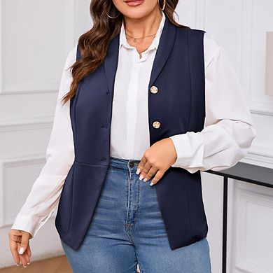 Women's Tailored Waist Plus Size Vest Sleeveless Button-Front Blazer Vest
