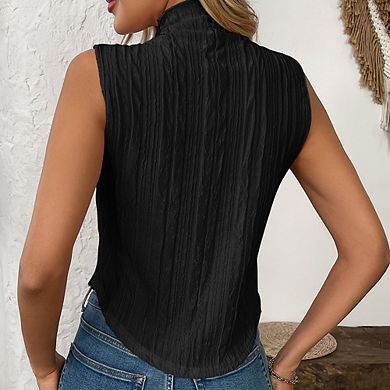 Women's Fitted Sleeveless Turtleneck Tank Top Crinkled Turtleneck Blouse Summer Top