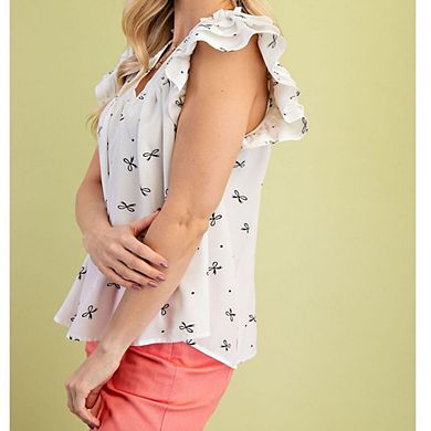 Women's V-Neck Blouse Ruffled Short Sleeve Printed Summer Top