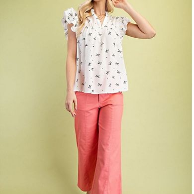 Women's V-Neck Blouse Ruffled Short Sleeve Printed Summer Top