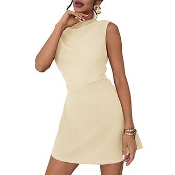 Women's Mock Neck Sleeveless Dress Fitted Flared Hem Mini Dress