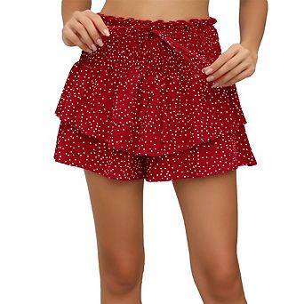 Women's Ruffled Tiered Shorts Polka Dot Smocked Waist Shorts