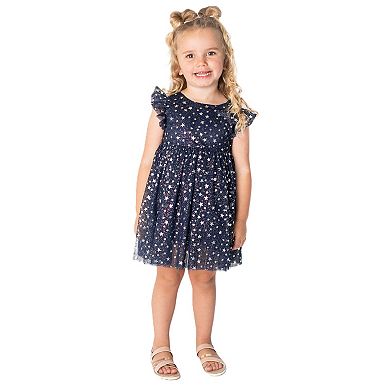 Lilttle Girl's Star Foil Navy Blue Dress