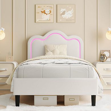 Upholstered Bed Frame with Smart LED and Adjustable Headboard