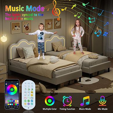 Upholstered Bed Frame with Smart LED and Adjustable Headboard
