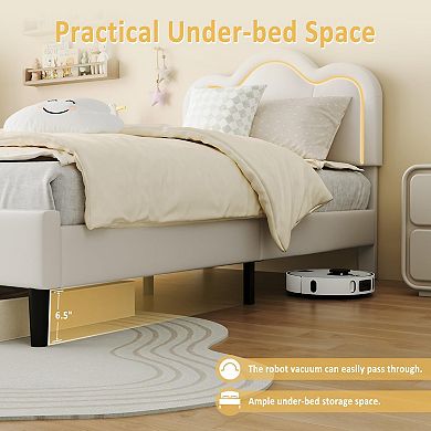 Upholstered Bed Frame with Smart LED and Adjustable Headboard