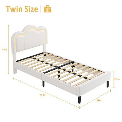 Upholstered Bed Frame with Smart LED and Adjustable Headboard