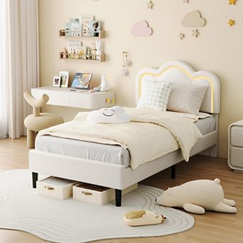 Upholstered Bed Frame with Smart LED and Adjustable Headboard