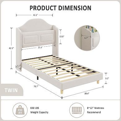 Platform Bed Frame with Bookcase Storage Headboard and LED Light