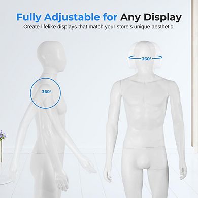 Full-Body Male Mannequin, 73" Tall, Adjustable Head, Flexible Limbs, Detachable for Displays