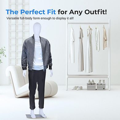Full-Body Male Mannequin, 73" Tall, Adjustable Head, Flexible Limbs, Detachable for Displays