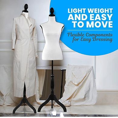 Female Torso Mannequin, Adjustable 52-64”, Lightweight, Easy Assembly, Tripod Stand (White)