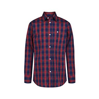 Boys 8-20 IZOD Long Sleeve Button Front Woven Plaid Shirt