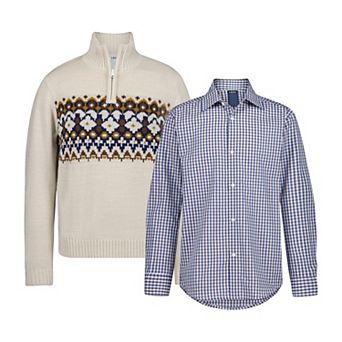 Boys 4-20 IZOD 2 pc Quarter Zip Sweater & Button Front Plaid Shirt Set in Regular & Husky