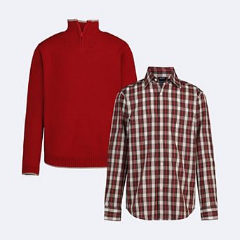 Boys 4-20 IZOD 2 pc Quarter Zip Sweater & Button Front Plaid Shirt Set in Regular & Husky