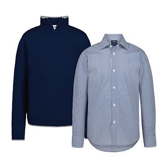 Boys 4-20 IZOD 2 pc Quarter Zip Sweater & Button Front Plaid Shirt Set in Regular & Husky
