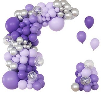 Purple Balloon Arch Kit 147 pc with Lavender, Silver & Confetti Balloons for Party Decor