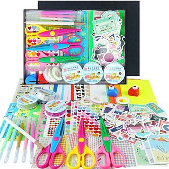 Kids Scrapbook Kit - Journaling Set with Paper, Stickers, Markers, Tapes & Scissors, Birthday Gift