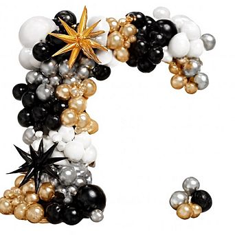 Black, White, Gold & Silver Balloon Arch Kit, 148 pc with Star Foil for Parties & Events