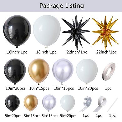 Black, White, Gold & Silver Balloon Arch Kit, 148 Pcs with Star Foil for Parties & Events