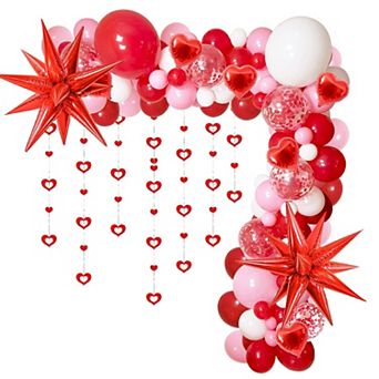 Red & Pink Valentine's Day Balloon Decor with Heart Balloons & Swirls for Weddings & Parties