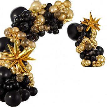 Black & Gold Balloon Garland Kit with Starburst Balloons for Birthday, Graduation & Parties