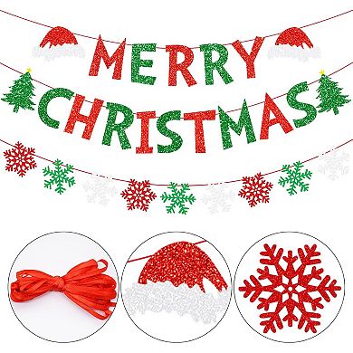 Red & Green Glitter Christmas Banner - Holiday Party & Home Decor for Fireplace & Mantle