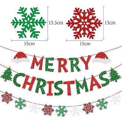 Red & Green Glitter Christmas Banner - Holiday Party & Home Decor for Fireplace & Mantle