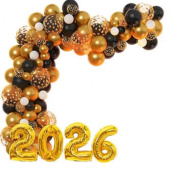 171 pc Black & Gold Balloon Arch Kit with Lights, Letters & Numbers for New Year's, Birthdays & Holi