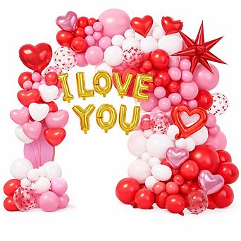 Valentine's Day Balloon Arch Kit with Heart Balloons & Rose Petals for Parties
