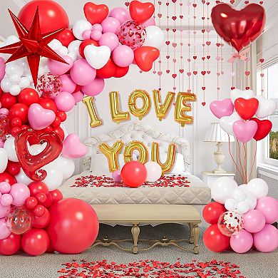 Valentine's Day Balloon Arch Kit with Heart Balloons & Rose Petals for Parties