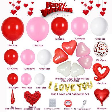Valentine's Day Balloon Arch Kit with Heart Balloons & Rose Petals for Parties