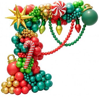 Christmas Balloon Arch Kit with Red, Gold & Green Balloons, Candy Cane Foil for Holiday Decor