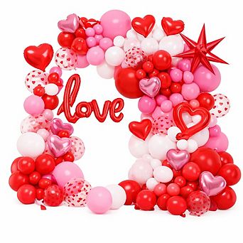 155 pc Valentine's Balloon Arch Kit with Love, Heart & Star Foil Balloons for Parties