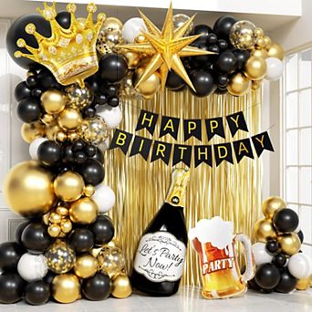 Black & Gold Birthday Kit 107 pc Balloon Garland with Banner for Men’s Birthday Party Decoration