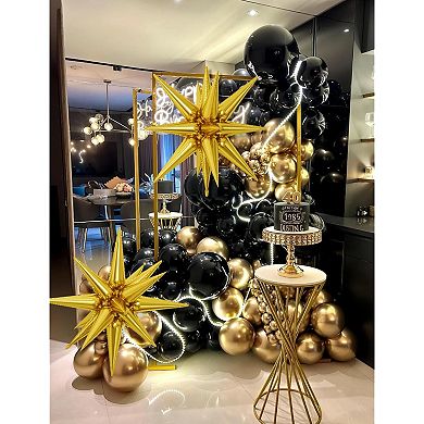 Black & Gold Balloon Arch Kit, 110 Pcs with Starburst Balloons for Parties, Weddings, & More