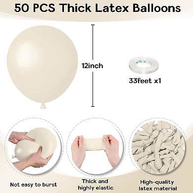 Sand White Balloons 50PCS 12-Inch Beige Cream Matte Balloons for Parties